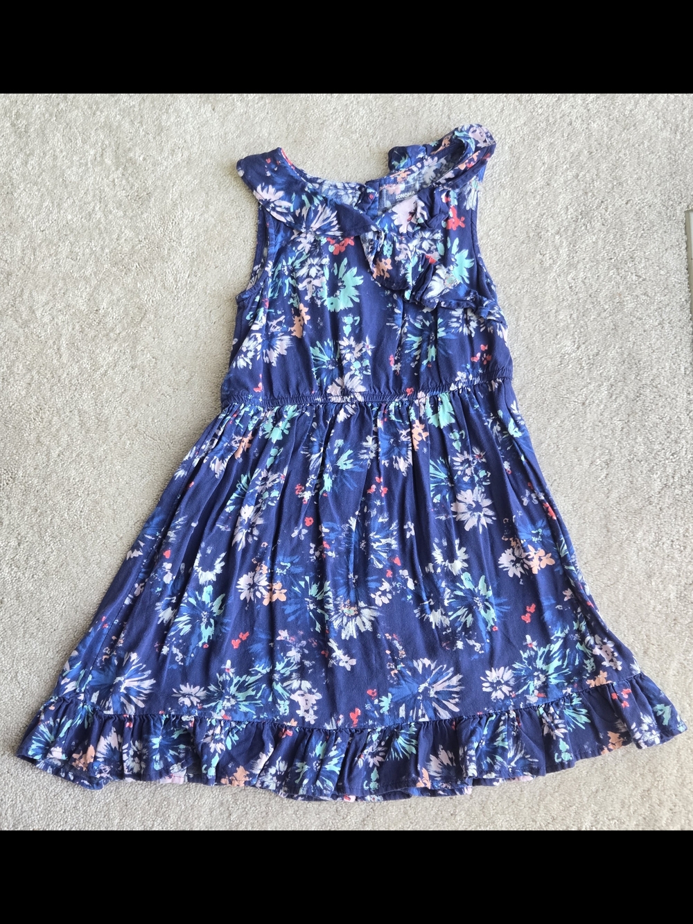 Girls' Navy Floral Ruffle Sundress